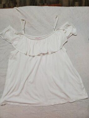 Lilly Pulitzer L White Off Shoulder Ruffle Top Pima Cotton Modal Resort Preppy